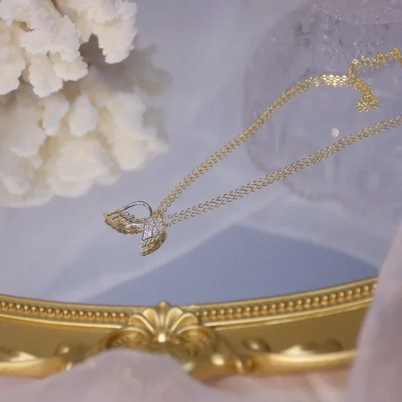 NEW 14K Gold Plated Diamond Angel Wing Necklace - Picture 6 of 9